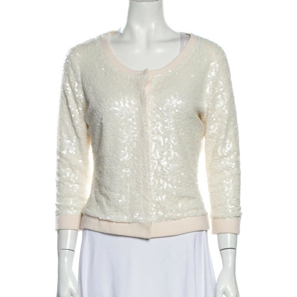 Lafayette 148 New York Wool Sequin Cardigan Snap Front Holidays Fancy